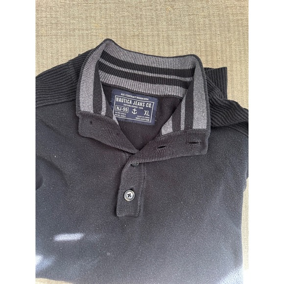 Nautica Jeans Co. Mens XL Black Knit 3 Button Mock Neck Long Sleeve Sweater - Picture 6 of 7